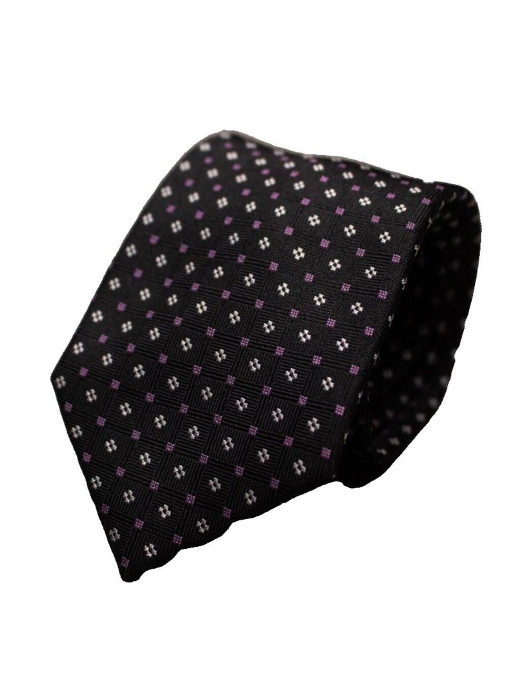 Handmade Tie 100% Silk Woven Geometric Black 3"
